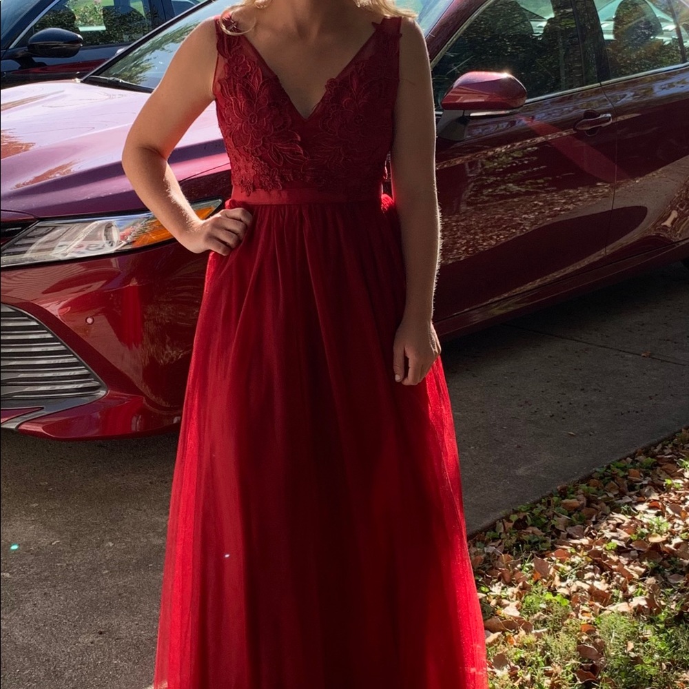 Long cranberry prom dress size small.